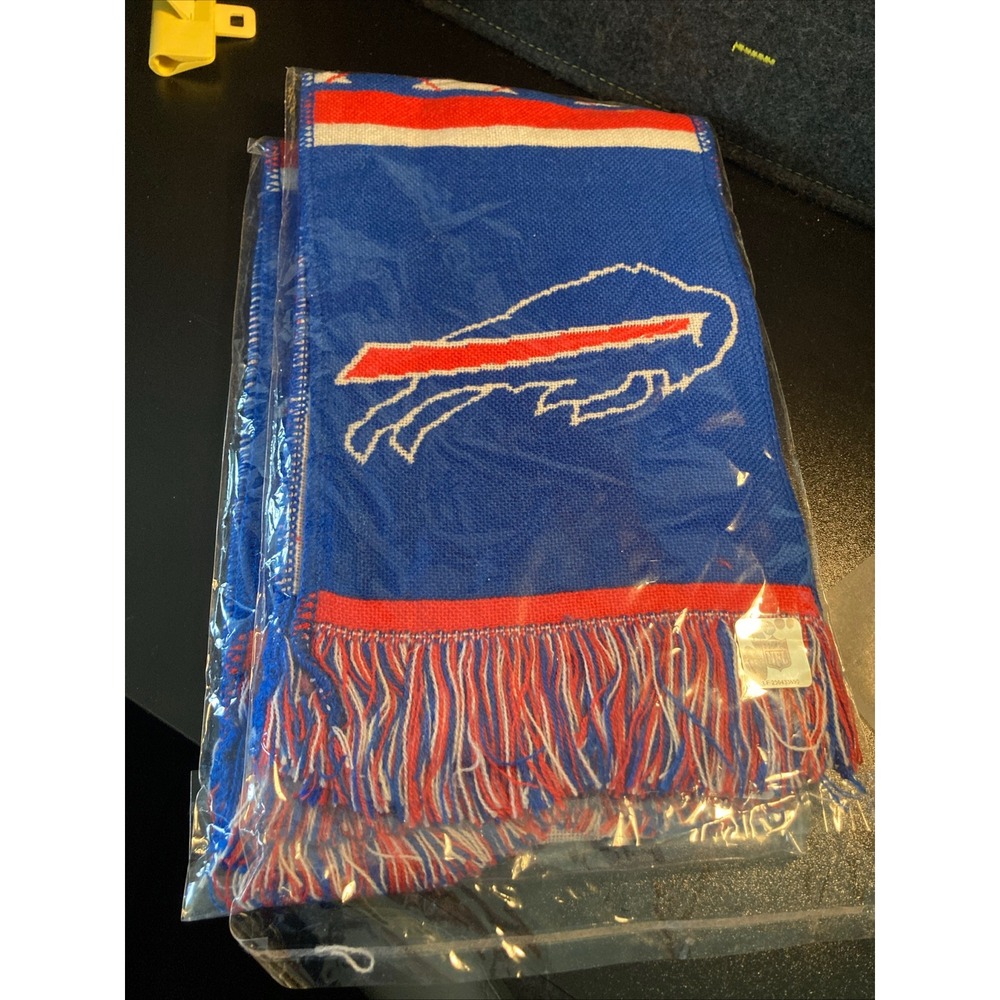 NFL Buffalo Bills Knit Scarf Blue Red White Argyle Reversible Fringe Logo - Picture 4 of 12